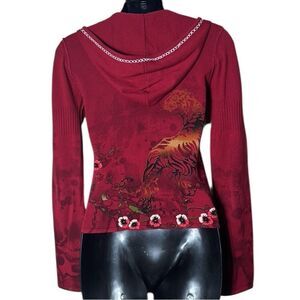 Raw 7 USA women’s medium 100% cashmere y2k zip up tiger floral embroidered